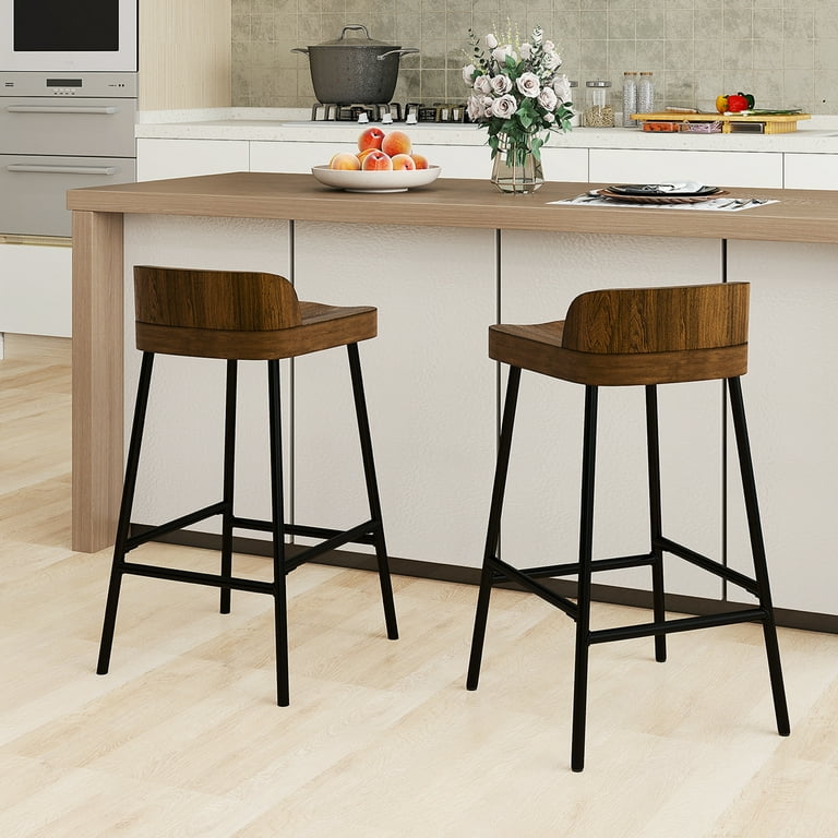 Costway Industrial 24.5'' Bar Counter Height Saddle wood Seat