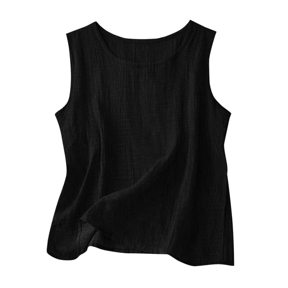 vigerkar Tank Tops for Women Cotton Linen Gauze Shirts Sleeveless Summer Tunic Top Loose Fit Lightweight Casual Blouses (Black, 4XL)