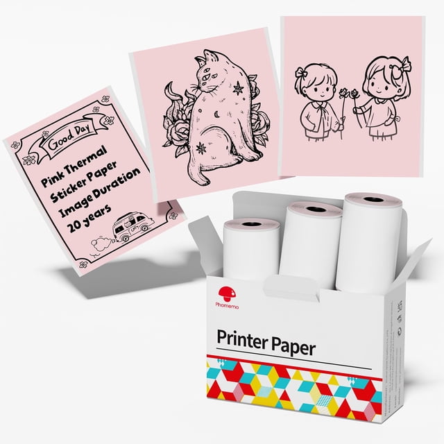 Papel adhesivo térmico Phomemo rosa para M02/M02 Pro/M02S/P2S