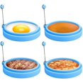 thumbnail image 1 of Anillos de huevo de silicona, 4 pulgadas, apto para alimentos, revestimiento antiadherente, huevos fritos, panqueques, sándwiches de desayuno, anillo de muffin de huevo, azul, 4 piezas, 1 of 5