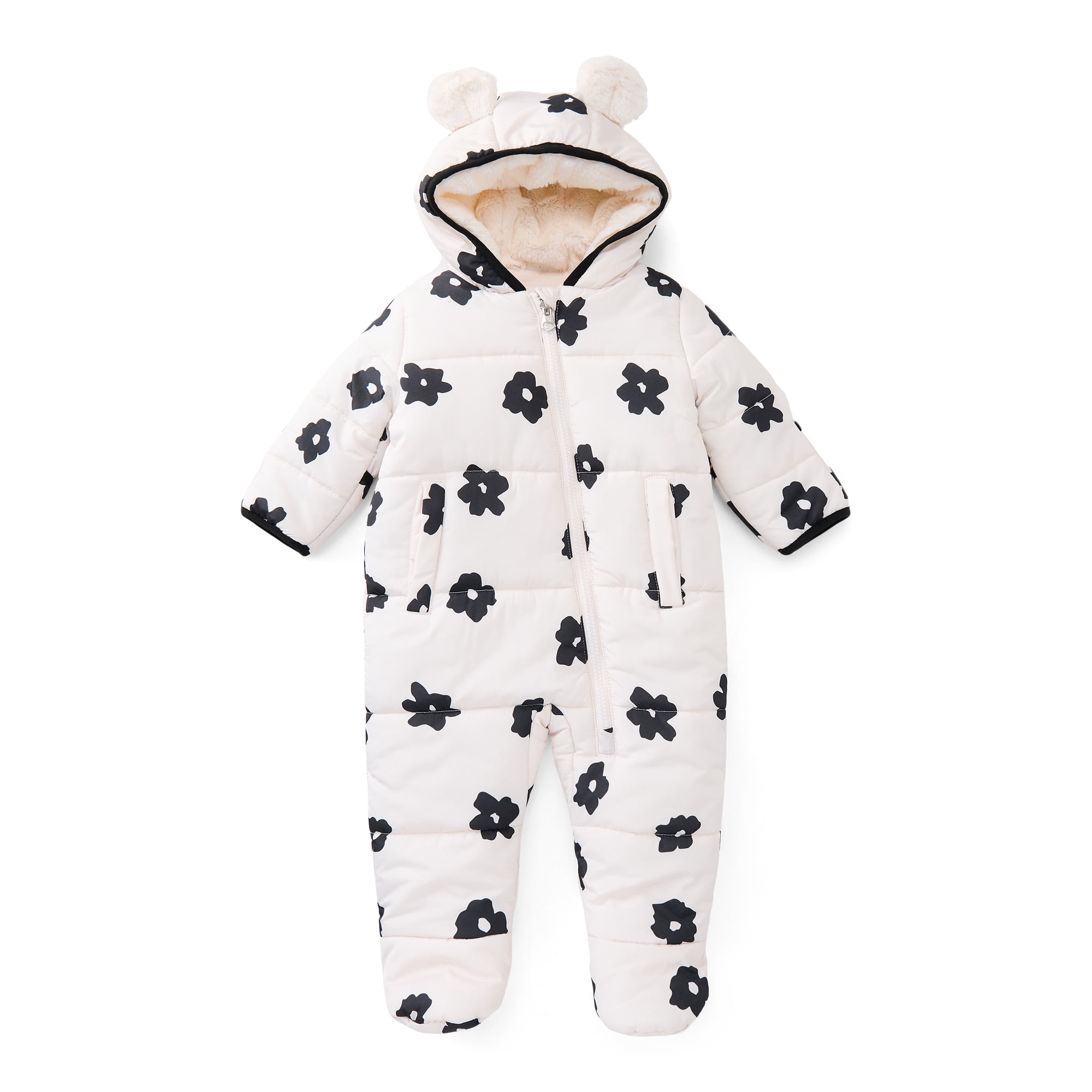 Jessica Simpson Baby Girls Floral Snowsuit with Teddy Bear Ears, Sizes 0M-12M