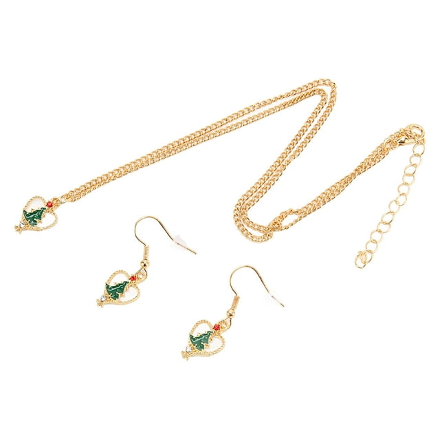 Conjunto de collar y aretes navideños, Material de aleación en forma de corazón, peso ligero, conjunto de joyería decorativo atractivo para mujer