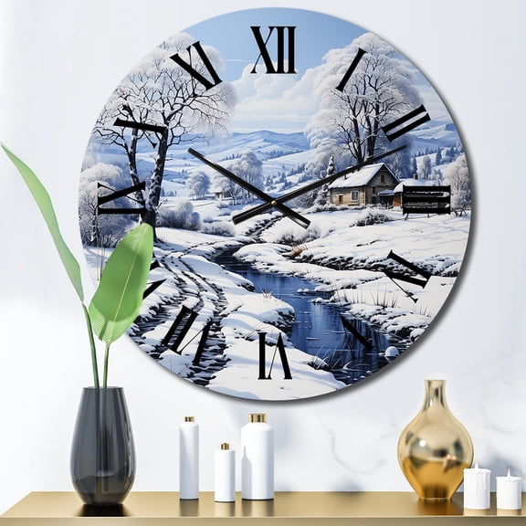 Designart "Alpine Majesty French Snowy Peaks V" Countryside Oversized Wall Clock