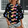 thumbnail image 3 of Watercolor Balloon Women's V-Neck Blouse With 3/4 Ruffled Bell Sleeves Casual Top Ladies Blouses, 3 of 7