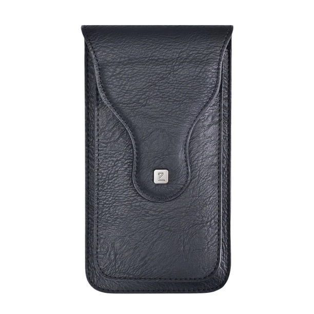 Funda para teléfono de piel sintética tipo monedero para hombre, bolsillo con clip para cinturón. negro 5