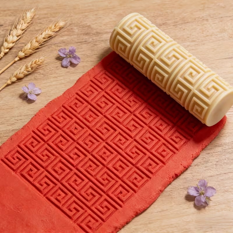 Greek Palindrome Textured Embossing Roller - Polymer Clay Texturing Tool for Ceramics, Sculpture and Art Design