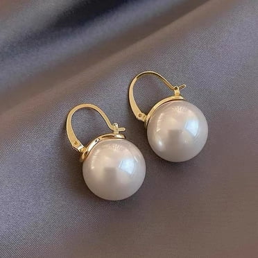 Designice Elegant 925 Sterling Silver Simulated Shell Pearl Drop Earrings Dangle Stud Earrings for Women Large Size