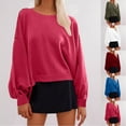 thumbnail image 2 of Utoimkio Plus Size Sweatshirts for Women Solid Color Long Bubbles Sleeve Crewneck Casual Loose Pullover Shirt Tops Fall Outfits, 2 of 7