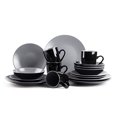 thumbnail image 2 of HomeVss Stoneware Two-Tone Colors Life 16pc Dinner Set, Outside Shiny Black + Insdie Matte Glaze Light Grey, 2 of 12