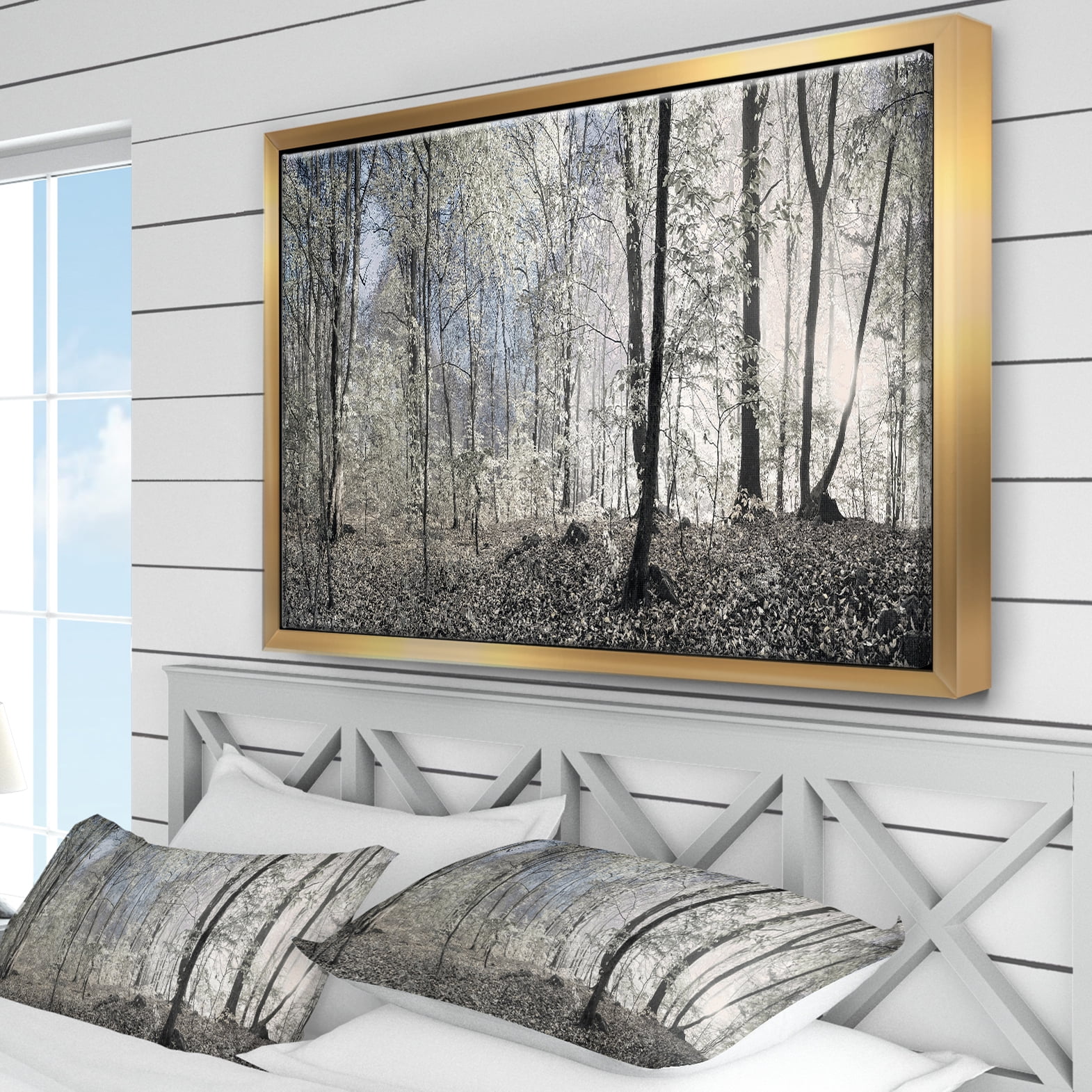 Designart ' Dark Morning in Forest Panorama ' Landscape Framed Canvas Art Print