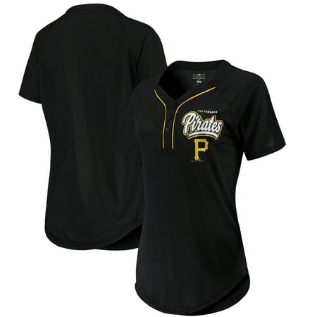 - Women's New Era Black Pittsburgh Pirates Henley Mesh Jersey T-Shirt