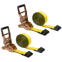2 Pack 4" x30' Self-Tensioning Ratchet Tie Down Straps with Flat Hooks - 5,400 Lbs WLL - Heavy Duty Tie Down Ratchet Straps for Flatbed, Truck, Trailers, Cargo, Pickup - Yellow