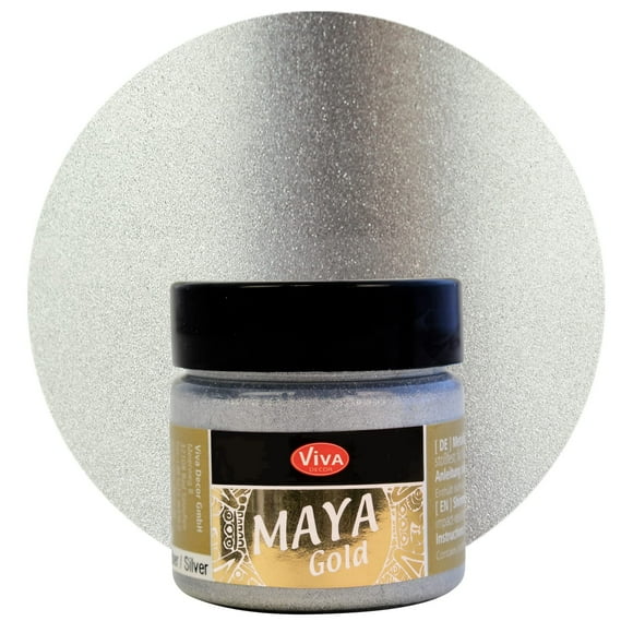 Viva Decor Maya Gold (Silver) 1.52 Fl Oz - Shiny metallic acrylic paint for creative works on wood, glass, and porcelain. Impact-resistant, smudge-proof, and weatherproof for long-lasting results