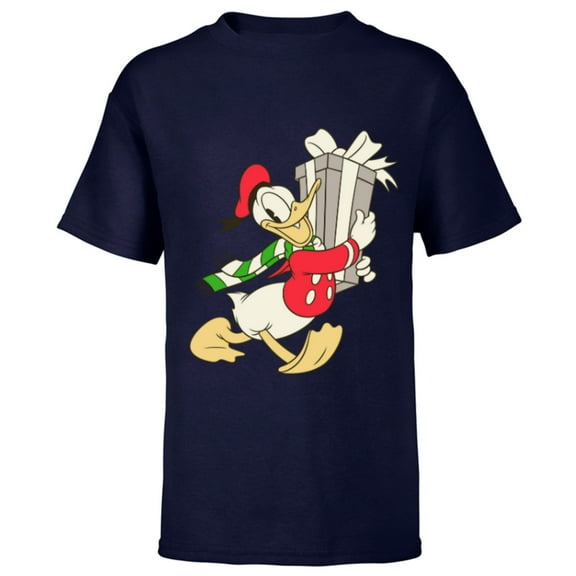 Disney Vintage Donald Duck with Holiday Present - Short Sleeve T-Shirt for Kids - Customized-Navy