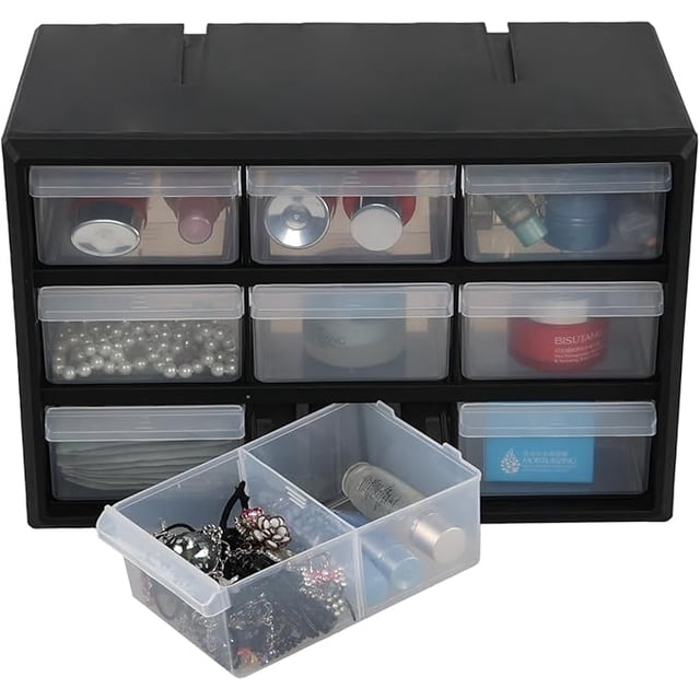 Drawer Plastic Drawer Storage Cabinet for Garage Organization, Stackable Beads & Craft Storage, Small Parts Storage, Black