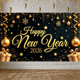 thumbnail image 5 of Gold Theme Happy New Year Banner Festive New Year Display Snowflake Pattern Star Decor 2026 Backdrop for New Year Party 2026 Celebration Holiday Gathering, 5 of 9