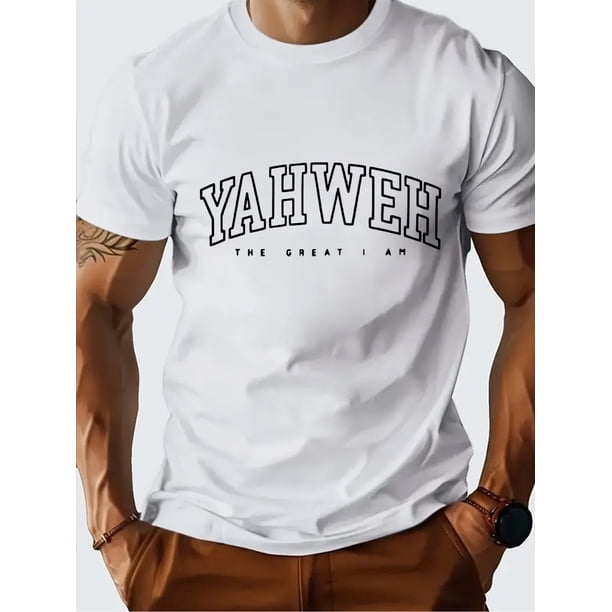 YAHWEH print tee shirt, Tees for Men, Casual Short Sleeve T-shirt for summer