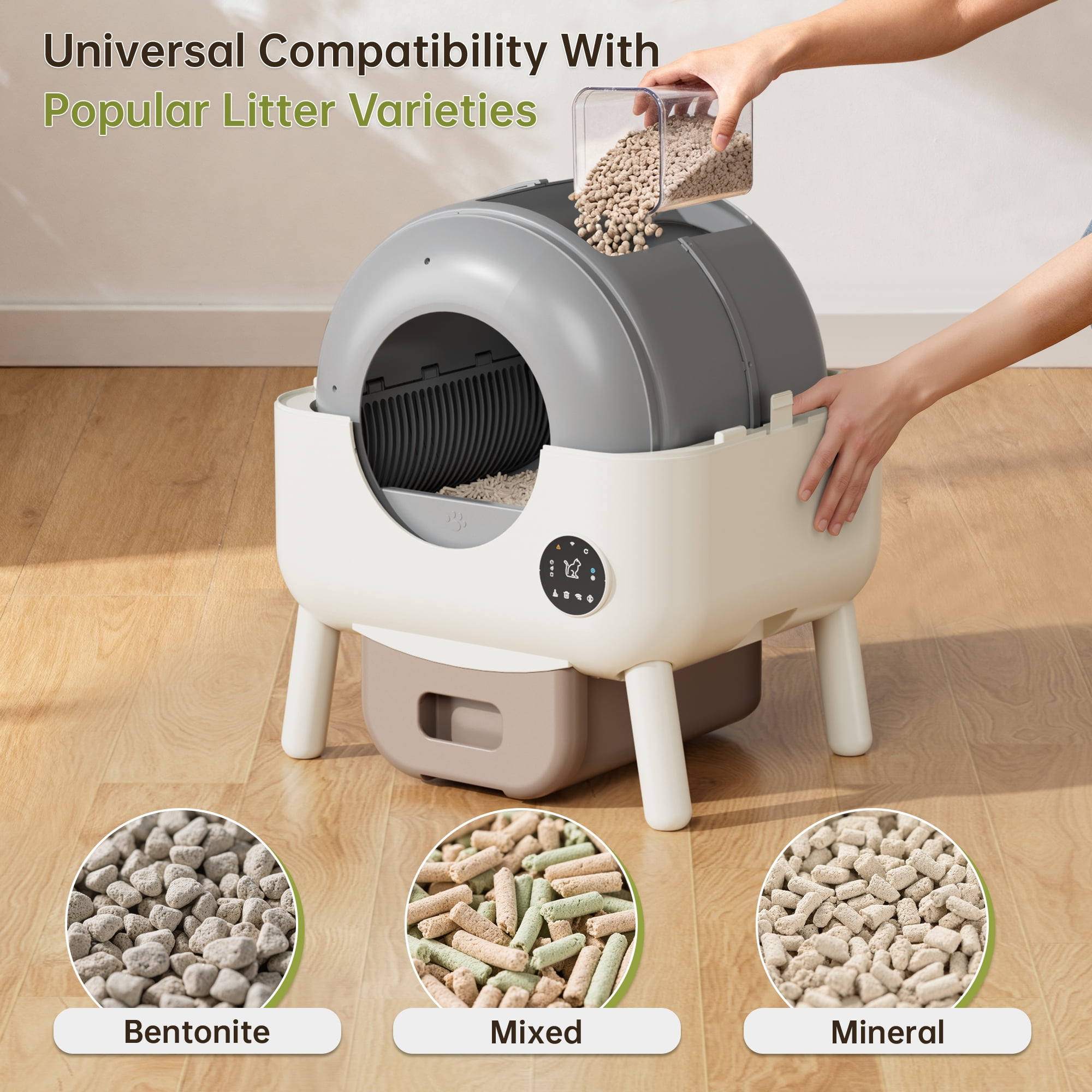 Furmax Fully Enclosed Automatic Cat Litter Box, 76L Large Capacity for Big Cats, Cat Ear Design with Garbage Bags, Aroma Box & Brush (brown)