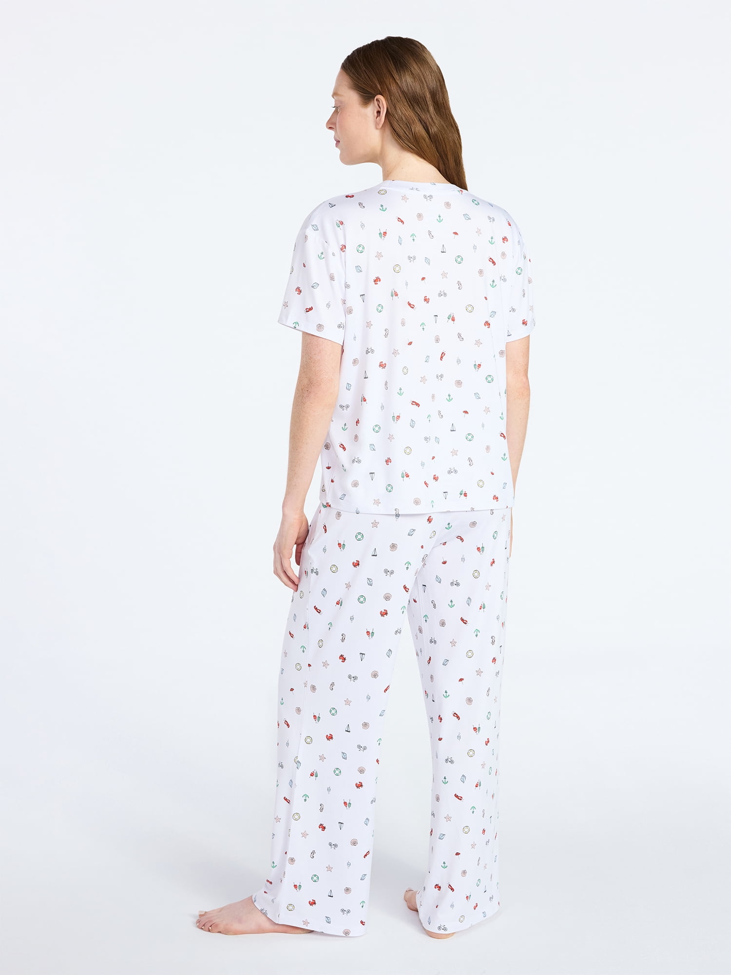 Joyspun Women's Dreamy Soft Collection Short Sleeve Sleep Top and Open Leg Pants Pajama Set, 2-Piece, Sizes XS-3X