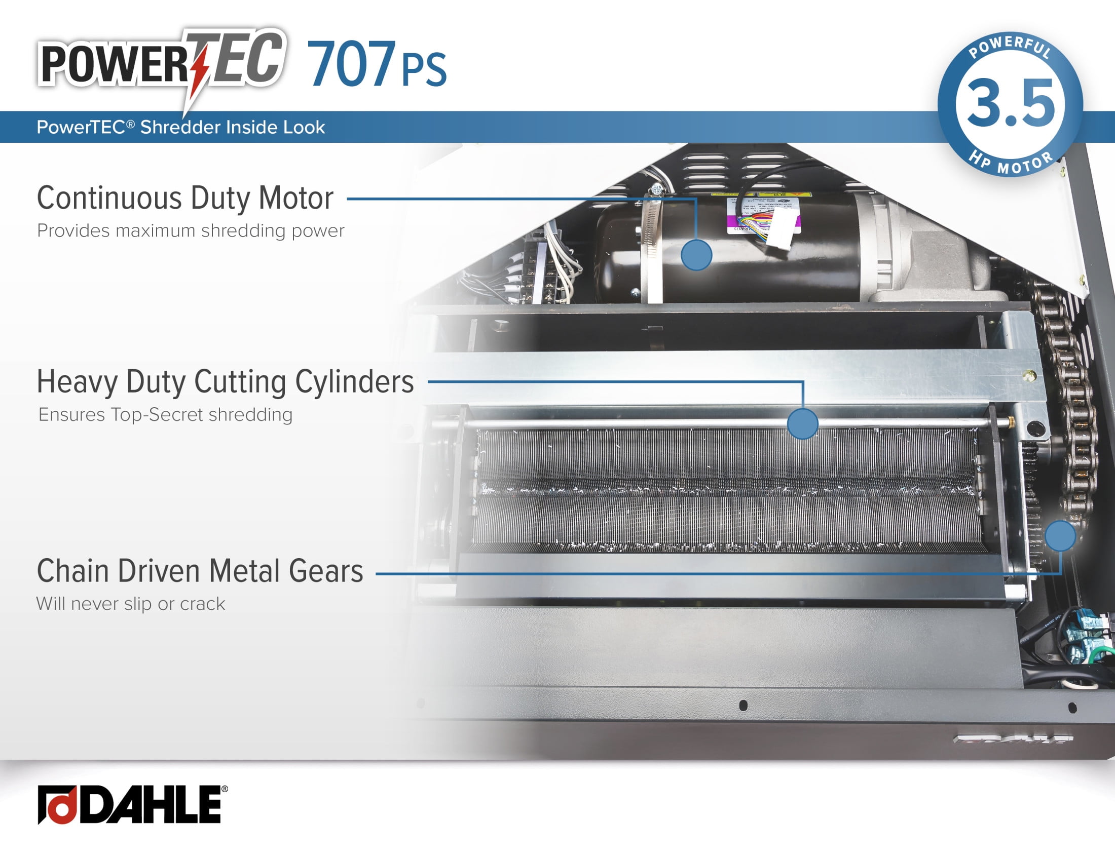 Dahle PowerTEC 707 PS High Security Paper Shredder for Top-Secret Documents, Auto Oiler, Level P-7