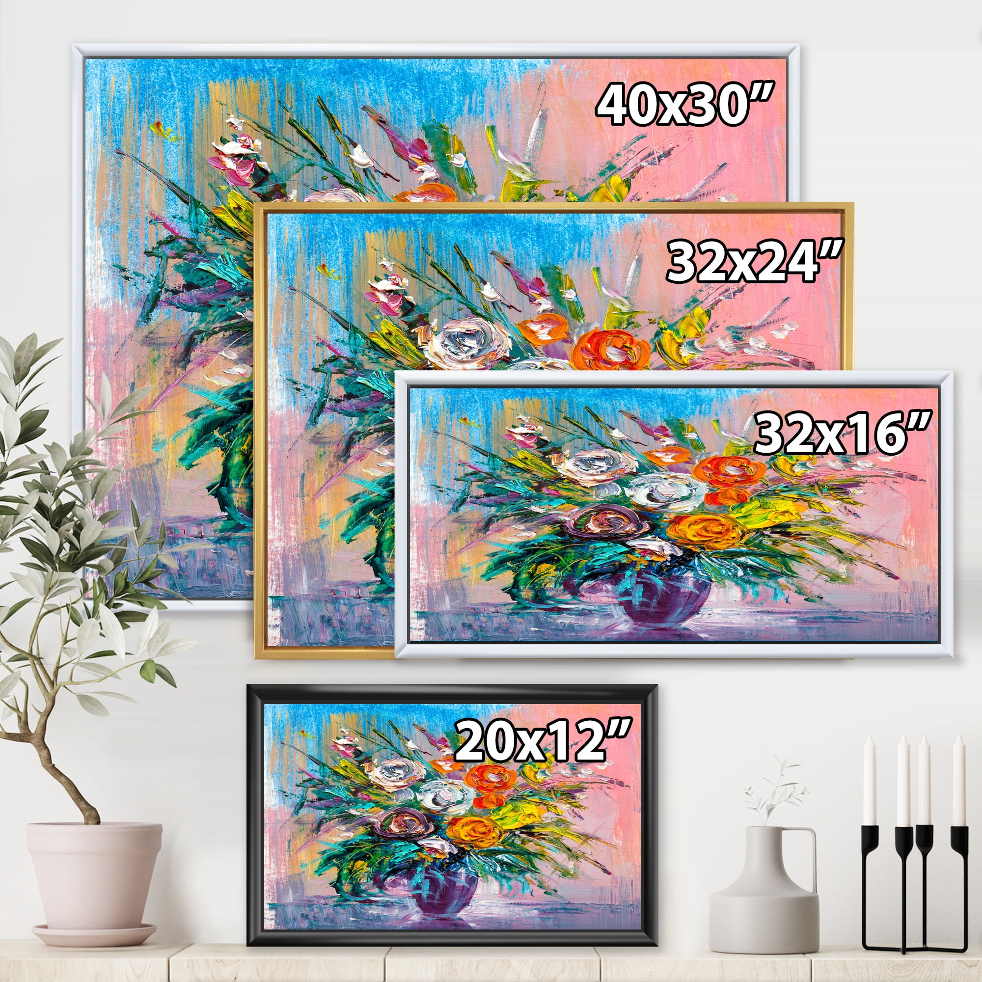 Designart 'Bouquet Of Vibrant Colored Flowers' Traditional Framed Canvas Wall Art Print