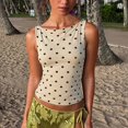 thumbnail image 2 of BODOAO Women's Polka Dot Tank Top Sleeveless Boat Neck Fitted Top with Ruched Sides Stretchy Crop Tank Top Polka Dot Tank Tops for Women Dressy Style Casual Top Khaki S, 2 of 4