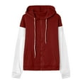 thumbnail image 4 of Htigea Hoodies Coat for Women Full Zip Long Sleeve Sweatshirts Thin Fleece Hooded Pullover Fall Tops Wine M, 4 of 5