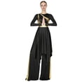 thumbnail image 3 of Aislor Womens Liturgical Worship Praise Dance Dress Long Sleeve Overlays Tunic with Wide Leg Baggy Pants Set Black M, 3 of 7