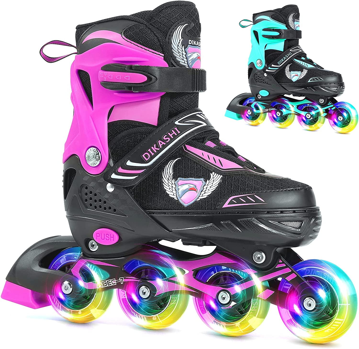 Junior 4 Wheel Adjustable Inline Skates Childrens Kids Boys Girls Roller Blades 