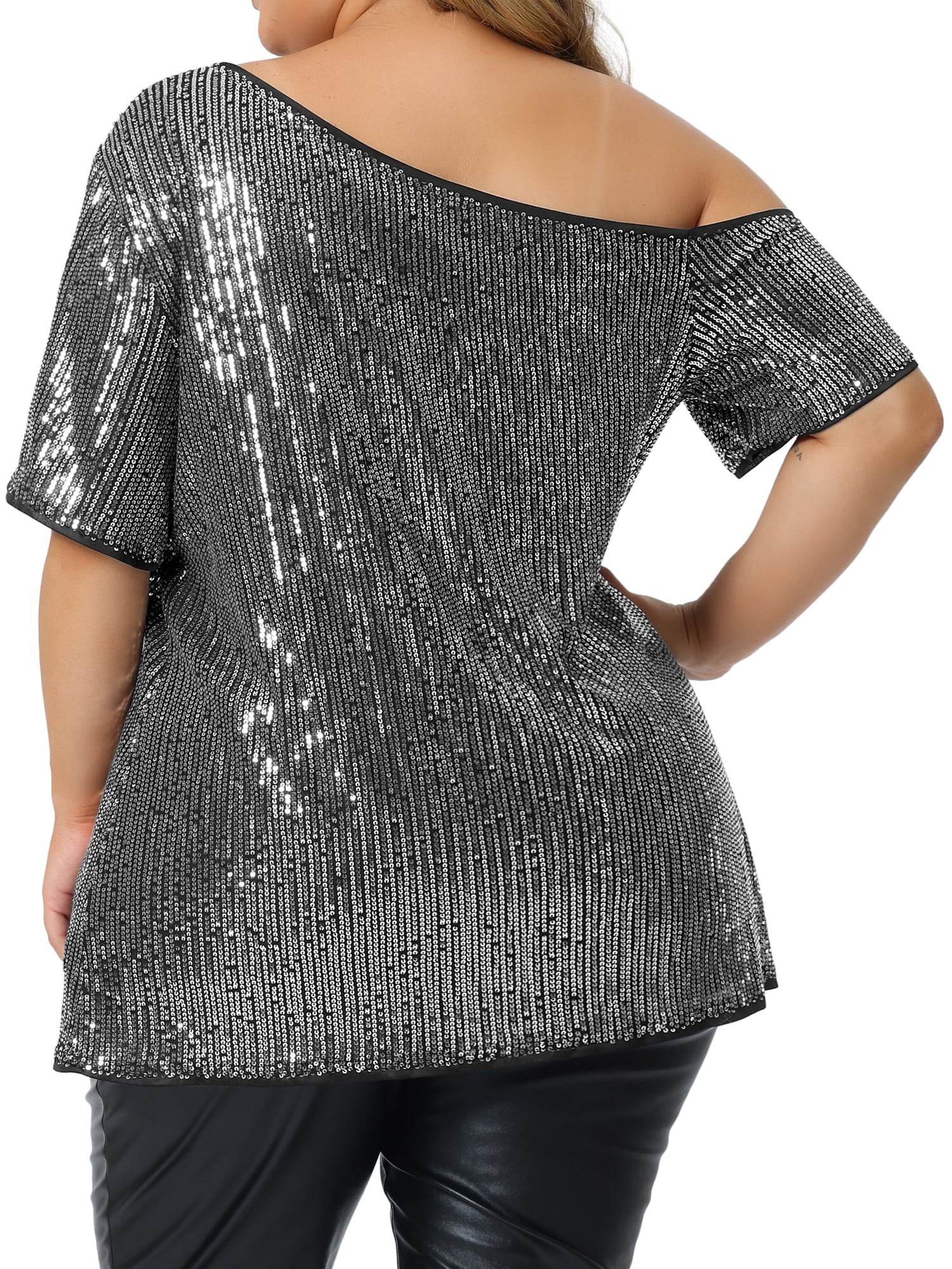 one shoulder silver top