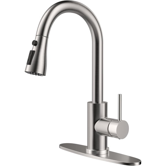 Kitchen Faucet with Pull Down Sprayer,Brushed Nickel Sink 1-3 Hole Single Handle High Arc Stainless Steel Commercial Modern Faucets for RV,Laundry,Bar,Utility,Farmhouse