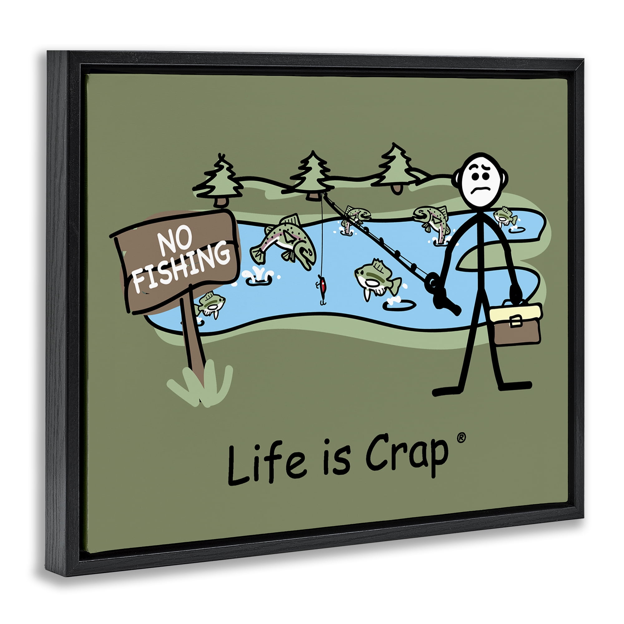 Stupell Industries No Fishing at Pond Novelty & Humor Painting Black Floater Framed Canvas Art Print Wall Art, 31 x 25