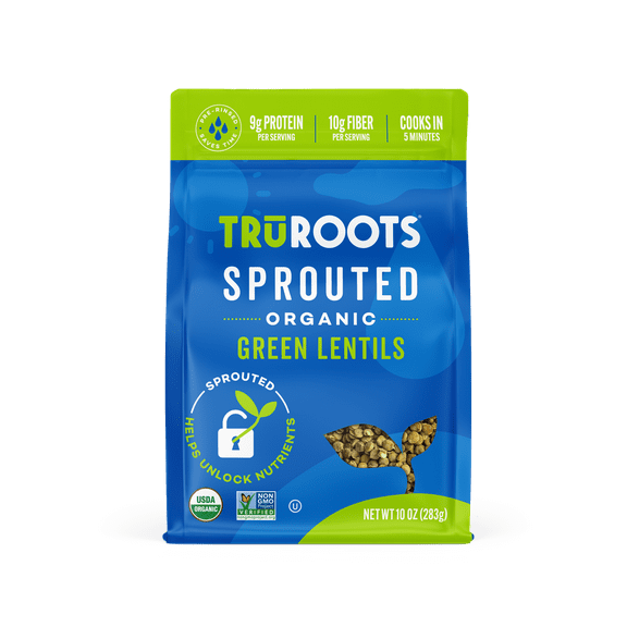Pack of 6, Truroots Organic Sprouted Green Lentils, 10 oz