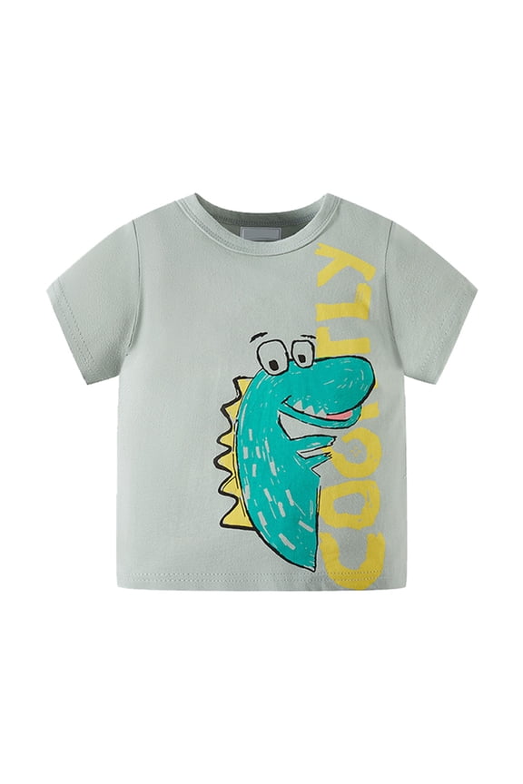 Clearence Cute Cartoon Dinosaur Toddler Tee - Adorable Graphic Short Sleeve Shirt, Breathable Cotton Blend Summer Top for Baby Boys' Playdates & Preschool