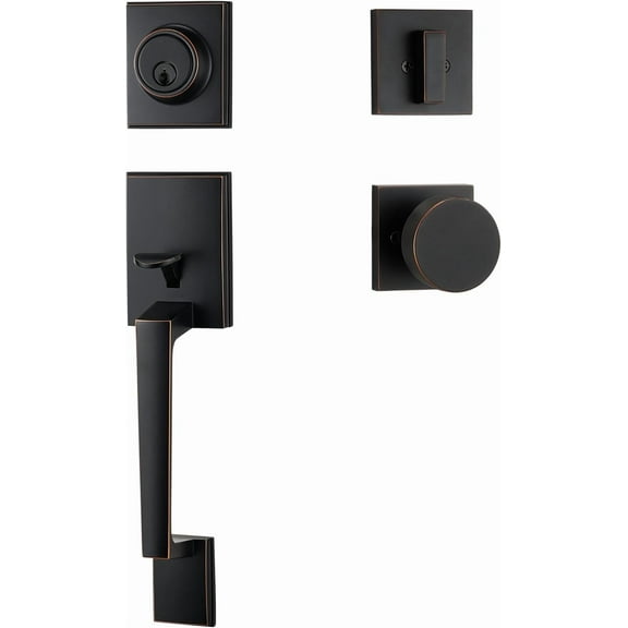 Oil-Rubbed Bronze Front Door Handle Set – Entry Lock with 3 Keys, Single Cylinder Deadbolt, Reversible for Left & Right Use, Ideal for Exterior Use