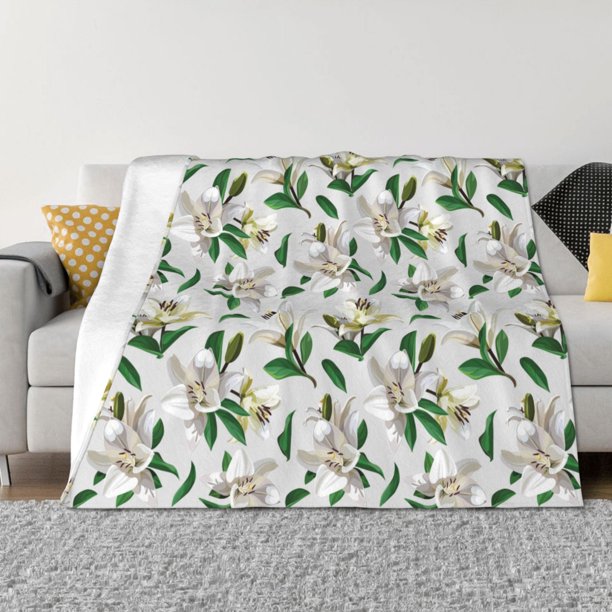 Fotbe Lilies Flowers Manta de Franela con Estampado, Manta Ultrasuave para Cama, Sofá, Auto, Hipoalergénica y Antibolitas-80"x60"