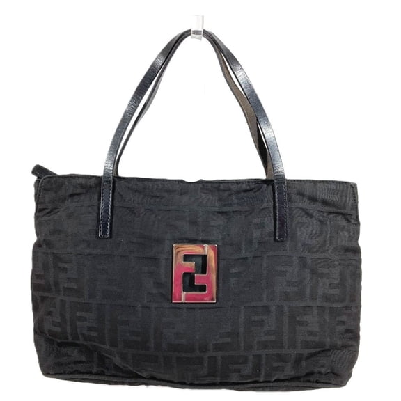 Pre-Owned FENDI Vintage FF Logo Bag Tote Handbag Leather Nylon Men's Women's Black
