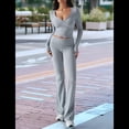 thumbnail image 4 of Conjunto Deportivo de 2 Piezas para Mujer, Camiseta de Larga, Pantalones Acampanados con Solapa, Chándal Informal, Gris, Talla S, 4 of 8