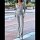thumbnail image 4 of Conjunto Deportivo de 2 Piezas para Mujer, Camiseta de Larga, Pantalones Acampanados con Solapa, Chándal Informal, Gris, Talla M, 4 of 8
