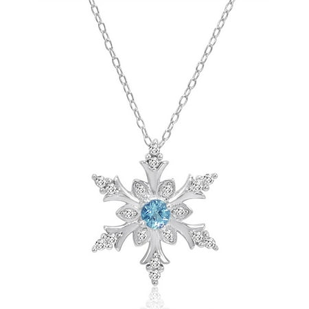 Snowflake Obsidian Pendant - Swiss Blue and White Topaz Snowflake Pendant Necklace in Sterling Silver