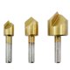 thumbnail image 1 of 3Pcs Titanium Plated Carbon Steel 90 Degree Chamfering Cutter Chamfer Drill Kit Set, 1 of 3