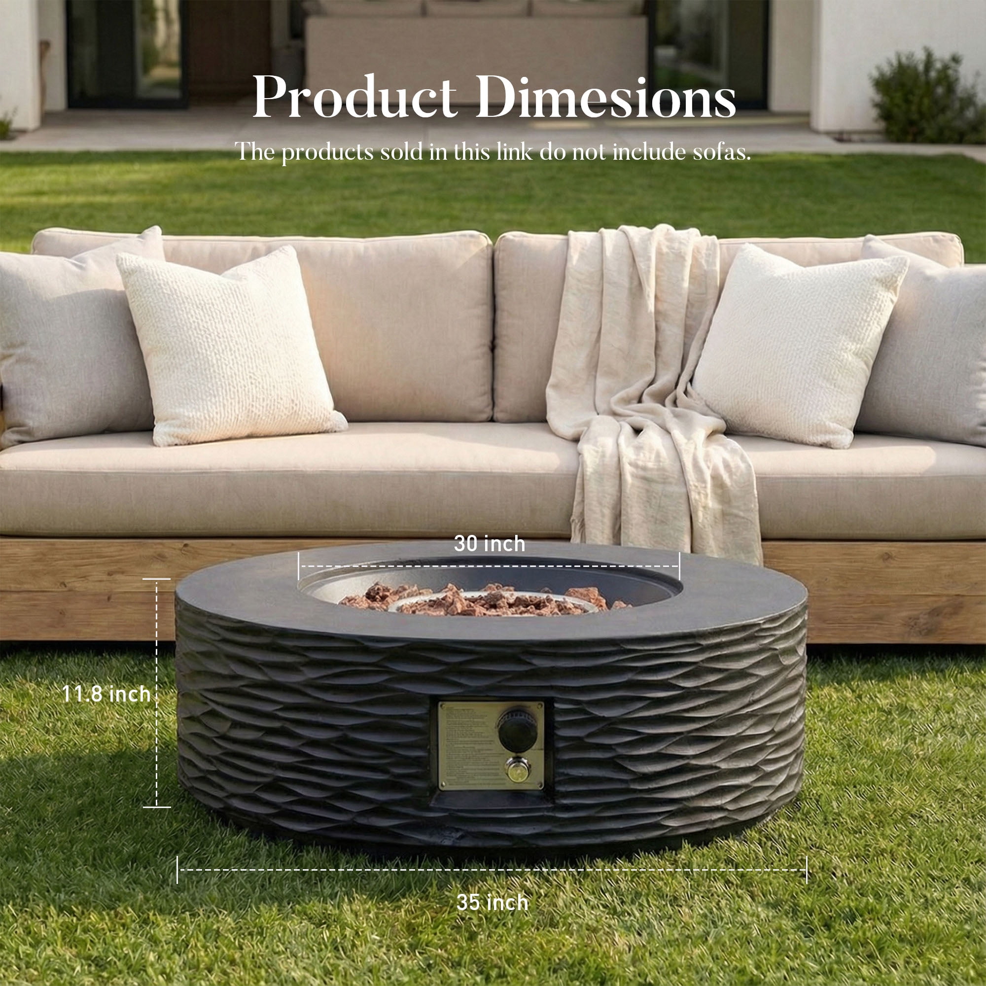 MOALCOFER 35" Round Propane Fire Pit,Outdoor Gas Fire Pit Table Water Ripple Design,Black