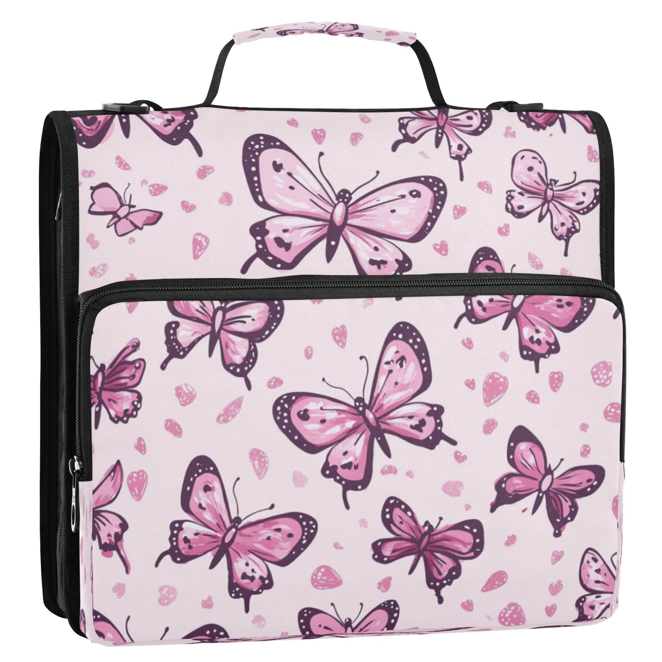YAZAOO Zipper Binder trapper keeper Documents Organized Design Pink Butterfly Bliss Printed