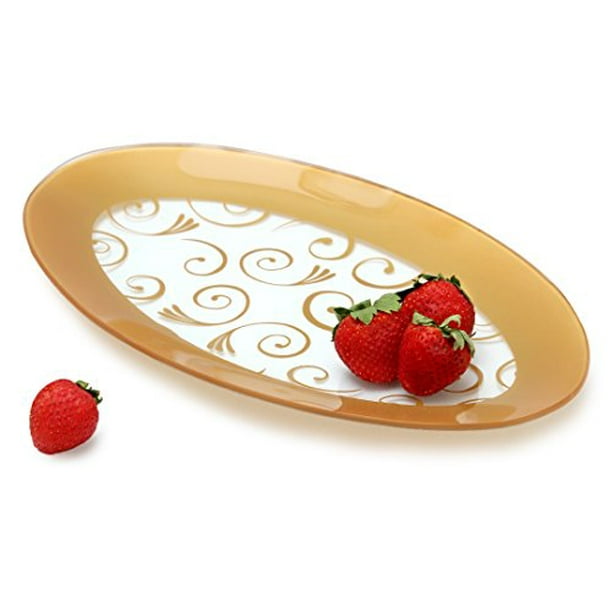 GAC Tempered Glass Oval Platter Serving Tray and Decorative Plate