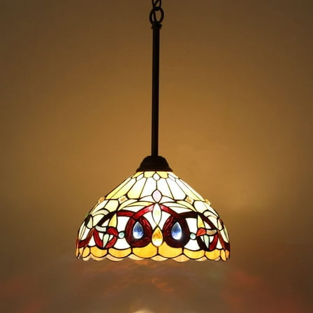 Tiffany Mini Pendant Light Victorian Rustic Style Stained Glass Hanging Lamp