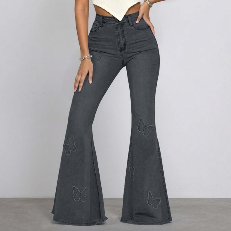 Wovix Casual Long Pants For Women Butterfly Embroidered Graphic