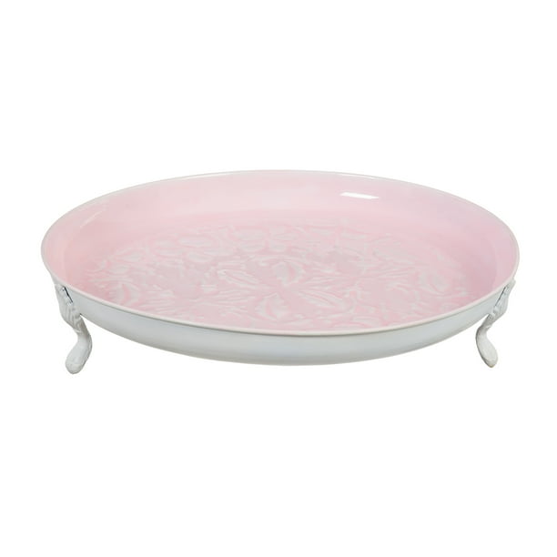 Evergreen Embossed Enamel Metal Table Top Bird Bath Pink 16 X 16 X 3 3 Inches Walmart Com Walmart Com
