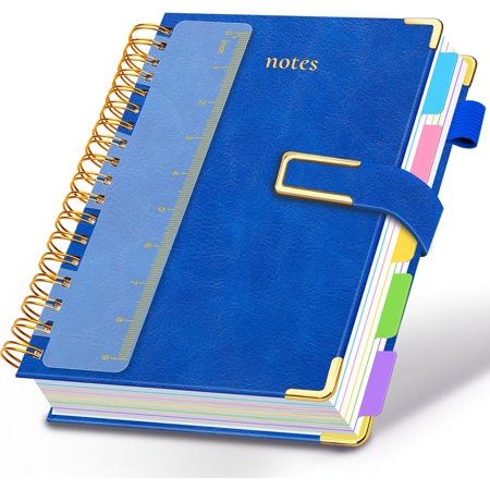 Hardcover Spiral Notebook College Ruled 8 x10 Leather Journal Notebook with Magnetic Closure 300 Pages 5 Subject Notebook with Dividers Tabs Journal for Women Men Work School(College Blue)