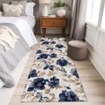 thumbnail image 5 of Navy Blue Floral Washable Runner Rugs 2'x6', Vintage Flower Botanical Brown Leaves Classic Low Pile Throw Entryway Rug Non-Slip Sturdy Edge Binding Carpet for Indoor Bedside Entrance Bedside, 5 of 9