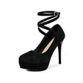 thumbnail image 5 of BLISSFUL STEP cross lace up Stiletto Heels platform pumps for Women Black 6, 5 of 7